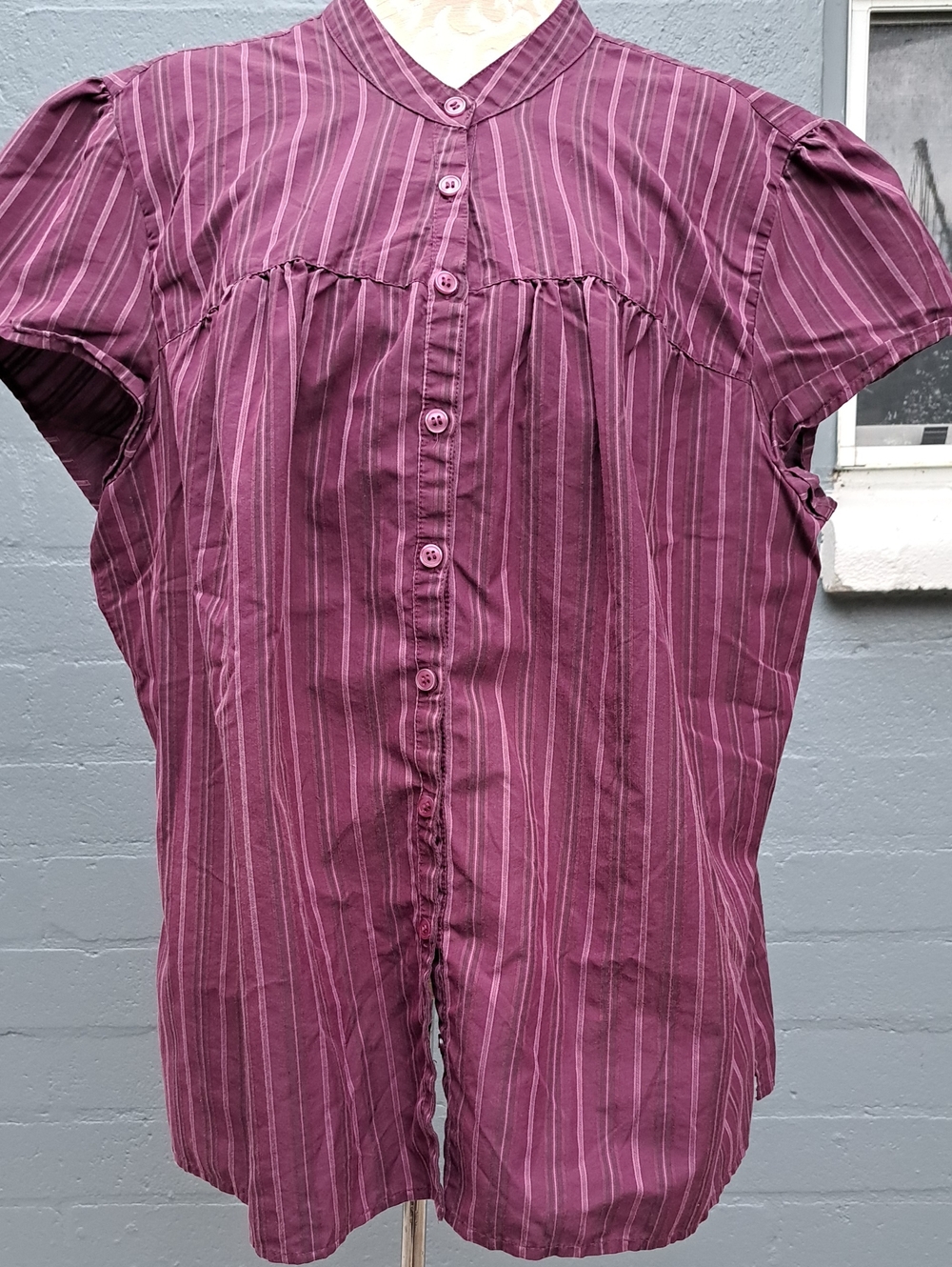 a.n.a Plum Stripe Button-Down Short Sleeve Shirt